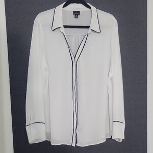 Worthington White Blouse with Black Accents